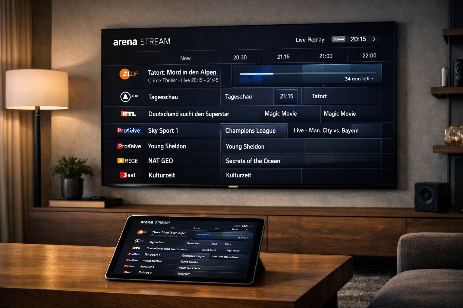 Arena Stream IPTV EPG Guide 2026 mit XMLTV Programmdaten für deutsche Sender.
