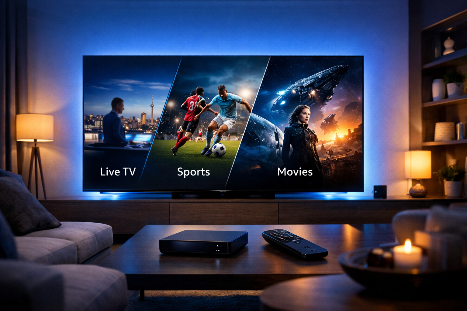 Arena Stream IPTV Interface auf einem 4K TV in Deutschland 2026